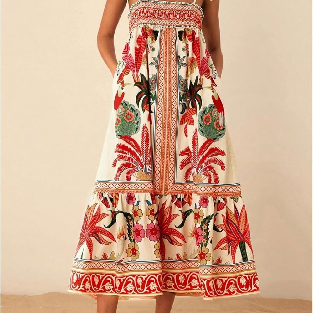 Women's Boho Floral Sleeveless Maxi Dress Summer Casual Beach Vacation - Picture 5 of 5